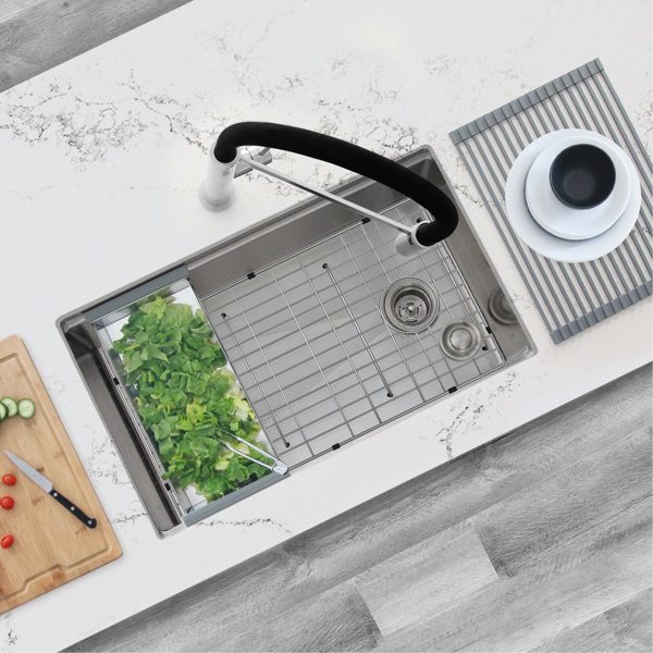 STYLISH 30 Inch Workstation Single Bowl Undermount 16G Kitchen Sink With Built In Accessories 